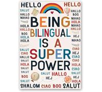 RNUMLIGH Bilingual Wall-Art Being Is a Superpower Metal Tin Sign Classroom Decor Back to School Gift 8 X 12 in