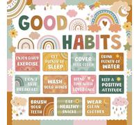 RNUMLIGH Boho Healthy Habits Poster Rainbow Flower Design Motivational Guide for Classroom Decor Teacher School Office Wall-Art(Framed,12x18inch(30x45cm))