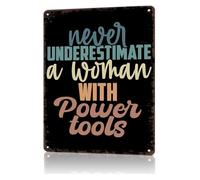 RNUMLIGH Bold Woman With Power Tools Unstoppable Lady Vintage Style Metal Sign for Home Office Entryway Hallway 8 X 12 inch
