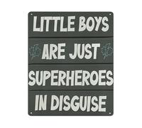RNUMLIGH Boy Mom Gift Metal Tin Sign Little Boys Are Just Superheroes in Disguise Sentimental Quote for Nursery Room Wall Decor 8 X 12 inch