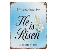 RNUMLIGH Christ Is Risen Metal Tin Sign 8 X 12 in Religious Wall Plaque with Lily Flowers for Easter Season Home Decor