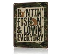 RNUMLIGH Classic Hunting Fishing Loving Everyday Sign Rustic Metal Art for Office Garage Man Cave Workshop 8 X 12 in