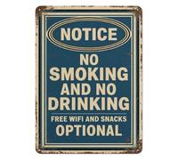 RNUMLIGH Classic Metal Tin Sign No Smoking No Drinking Funny Notice Wall-Art Retro Industrial Decor Plaque for Bar Cafe Kitchen Basement 8 X 12 inch