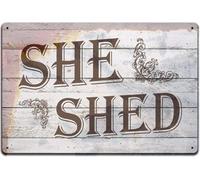 RNUMLIGH Classic She Shed Metal Tin Sign Woman Cave Retro Wall-Art for Home Office Studio Art Room Hobby Workshop 8 X 12 inch