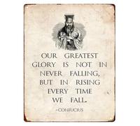 RNUMLIGH Confucius Wisdom Quote Our Greatest Glory Metal Sign Retro Inspirational for Study Office Home Library 8 X 12 in