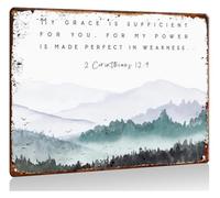 RNUMLIGH Corinthians 12 9 Metal Sign Decor Wall-Art My Grace Is Sufficient for You Christ Farmhouse Nursery Scripture Signs Decorations for Bedroom