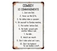 RNUMLIGH Cowboy Code Retro Metal Sign Vintage Tin Wall-Art with Western Commandments Quote for Man Cave Garage Decor 8 X 12 inch