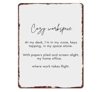 RNUMLIGH Cozy Workspace Verse Metal Sign Vintage Rusted Distressed Wall Decor for Home Office Study Room 8 X 12 in