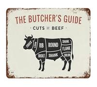 RNUMLIGH Cuts of Beef Butcher Guide Rustic Tin Sign Vintage Meat Diagram Metal Wall Chart for Kitchen or Man Cave 8 X 12 inch