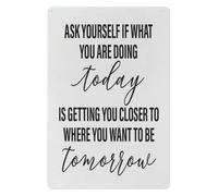 RNUMLIGH Daily Purpose Question Metal Sign Vintage Tin Plaque Ask Yourself Today Quote Inspiring Wall-Art for Student Teacher Desk Workspace 8 X 12 inch