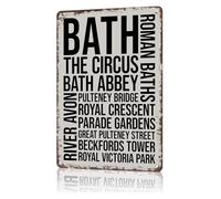 RNUMLIGH Distressed Metal Sign Bath Town Name Rustic Travel Memory Game Room Basement Wall-Art 8 X 12 inch