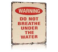 RNUMLIGH Do Not Breathe Underwater Humorous Warning Sign Vintage Metal Tin for Bathroom Wall-Art Poolside Bar & Grill 8 X 12 in