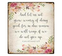RNUMLIGH Do Not Grow Weary Floral Metal Tin Sign Galatians 6 9 Inspirational Farmhouse Wall-Art Home Decor 8 X 12 inch
