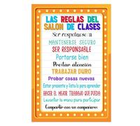 RNUMLIGH Elementary Spanish Classroom Decor Rules Posters Español Motivational Charts for Bulletin Board Teacher Learning Tools(Framed,08x12inch(20x30cm))