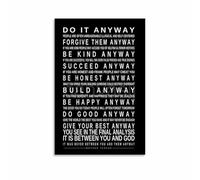 RNUMLIGH Famous Quote Poster, Do It Anyway Motivational Saying on Canvas, Uplifting Wall-Art for Bedroom Study Room(Framed,16x24inch(40x60cm))