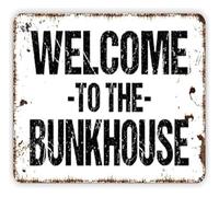 RNUMLIGH Farmhouse Vintage Sign Welcome To The Bunkhouse Rustic Western Decor For Porch Patio Front Door Entrance Wall 8 X 12 inch