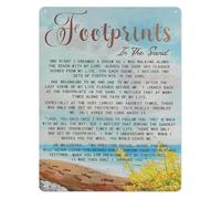 RNUMLIGH Footprints in the Sand Poem Metal Tin Sign Rustic Inspirational Bible Quote Aluminum Art for Home Living Room 8 X 12 inch