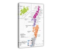 RNUMLIGH French Wine Regions and Burgundy Vineyard Map Canvas Print Poster Wall-Art for Home Bar Kitchen Dining Room Decor(Framed,12x18inch(30x45cm))