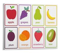 RNUMLIGH Fruit Vocabulary Poster Colorful Flash Cards Style Chart for Early English Learning Room and Decor(Framed,16x24inch(40x60cm))