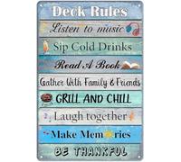 RNUMLIGH Fun Deck Rules Retro Tin Sign Outdoor Wall Decor Patio Poolside Porch Backyard Vintage Metal Plaque Summer Living 8 X 12 in