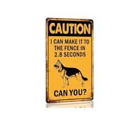 RNUMLIGH Funny Dog Warning Metal Tin Sign Caution I Can Make It to the Fence in 2.8 Seconds Vintage Farmhouse Decor for Yard Ranch Garden Gate X 12 inch