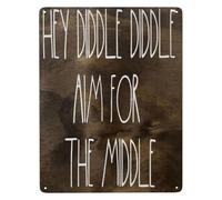 RNUMLIGH Funny Farmhouse Bathroom Metal Sign Hey Diddle Aim For The Middle Humorous Tin Wall-Art For Powder Room Home 8 X 12 in