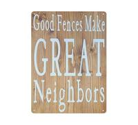 RNUMLIGH Funny Fence Quote Metal Sign Humorous Neighbor Saying Tin Rustic Farmhouse Wall Decor for Porch Garden or Housewarming Gift 8 X 12 inch