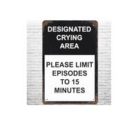 RNUMLIGH Funny Mental Health Sign Retro Metal Tin Plaque Designated Crying Area Vintage Wall-Art for Office Room Bar Corner Sarcastic Decor 8 X 12 inch