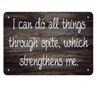 RNUMLIGH Funny Motivational Sign Metal Tin I Can Do All Things Through Spite Wall Decor for Office Home Bar Kitchen Gift (8 X 12 inch)
