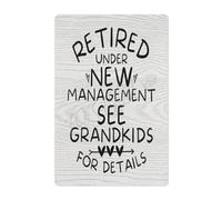 RNUMLIGH Funny Retirement Tin Sign Retired Under Management See Grandkids for Details Humorous Metal Wall Decor for Office Home Farmhouse or Man Cave 8 X 12 inch