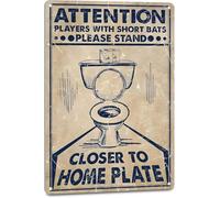 RNUMLIGH Funny Vintage Metal Tin Sign Attention Players With Short Bats Stand Closer To Home Plate Bathroom Toilet Hippie Wall Decor 8 X 12 in