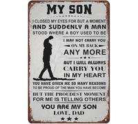RNUMLIGH Funny Vintage Metal Tin Sign My Son Loves Dad Wall Decor Home Gift for Retro Interior Art Plaque 8 X 12 in