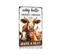 RNUMLIGH Funny Why Hello Sweet Cheeks Have a Seat Farm Animal Metal Tin Sign Vintage Humor Wall Decor for Home Kitchen Cafe Bar Bathroom 8 X 12 inch