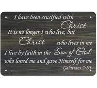 RNUMLIGH Galatians 2 20 I Have Been Crucified with Christ It Is No Longer Who Live But Lives in Me Vintage Metal Sign for Living Room Bedroom 8 X 12 in