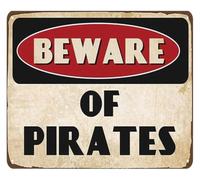 RNUMLIGH Garage Metal Sign Beware Of Pirates World Decor For Man Cave Pirate Room Bar Bathroom Wall-Art Vintage Tin Gift 8 X 12 inch