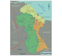 RNUMLIGH Guyana South America Map Poster with Capital and Regional Division Educational Geography Chart Canvas Wall-Art for Student Teacher Gift(Framed,08X12inch(20X30cm))