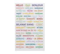 RNUMLIGH Hello Around The World Multilingual Greetings Metal Tin Sign Vintage Look Wall Decor For Home Office ESL Classroom 8 X 12 inch