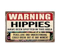 RNUMLIGH Hippie Warning Sign Metal Tin Vintage Peace Love Understanding Themed Wall Decor for Home Bar Cafe Boho 8 X 12 inch