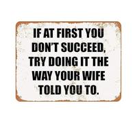 RNUMLIGH Humorous Wife Quote Sign Vintage Metal Tin Gift for Husband Boyfriend Funny Saying About Marriage Man Cave Decor Workshop Office Wall-Art 8 X 12 inch