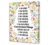 RNUMLIGH I Am Kind Brave Smart Canvas Print Affirmations Wall-Art For Girls Inspirational Nursery Bedroom Decor(Framed,08x12inch(20x30cm))