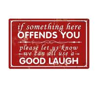 RNUMLIGH If Something Here Offends You Let Know We Can All Use A Laugh Metal Tin Sign Funny Wall-Art for Bar Cafe Man Cave Home 8 X 12 inch