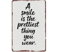 RNUMLIGH Inspirational Aluminum Sign A Smile Is The Prettiest Thing You Wear Vintage Rustic Wall-Art for Home Cafe Office 8 X 12 in