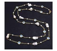 RNUMLIGH Jewelry 60'' Round Keshi Pearl White Baroque Pearl Crystal Chain Long Necklace
