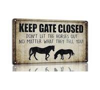 RNUMLIGH Keep Gate Closed Dont Let The Horses Out No Matter What They Tell You Metal Tin Sign Vintage Funny Farm Warning Wall Decor 8 X 12 inch