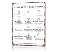 RNUMLIGH Laws Of Karma Metal Tin Sign Spiritual Guidance Wall Hanging For Space Calm Corner Bedroom Home Office Decor 8 X 12 inch