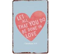 RNUMLIGH Let All That You Do Be Done In Love Uplifting Quote on Vintage Metal Sign for Bedroom or Living Room 8 X 12 in