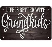 RNUMLIGH Life Is Better With Grandkids Metal Sign Rustic Farmhouse Wall Decor Tin for Living Room Bedroom Nursery or Grandparent Gift 8 X 12 inch