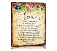 RNUMLIGH Love Is Patient Is Kind Metal Sign Wall-Art 1 Corinthians 13 4 8 Inspirational Scripture Decor for Bedroom Wedding Gift X 12 inch