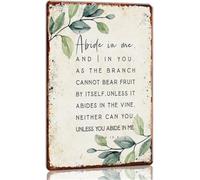 RNUMLIGH Metal Sign John 15 4 Abide in Me and I in You Farmhouse Wall Decor for Teen Bedroom Home 8 X 12 in