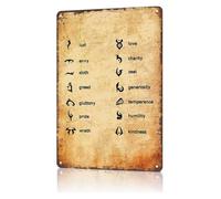 RNUMLIGH Metal Sign Seven Deadly Sins And Virtues Symbols School Tin Panel For Lounge Restaurant Classroom Wall 8 X 12 inch
